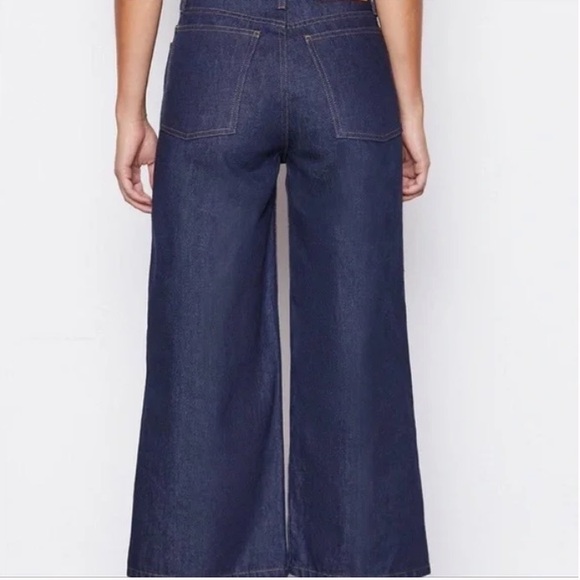 Frame Le Italien Rigid Denim Wide Leg Crop Jeans, Dark Blue Wash Size 25 - Picture 2 of 12
